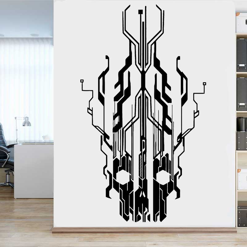 Tech Office Wall - Autocollant mural en vinyle avec crâne